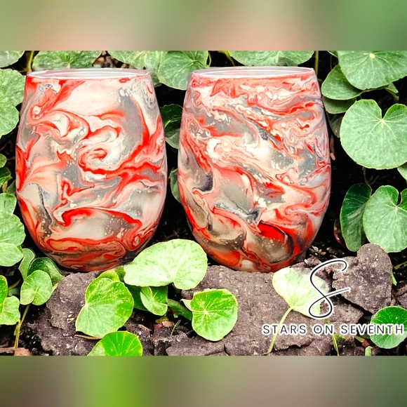 Hand Crafted Other - ((Sold))Claret Pearl/15oz Stemless Wine Set